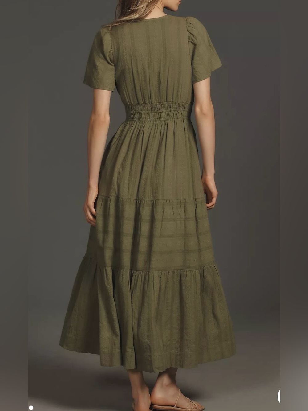 Anthropologie NWT Somerset Tiered Maxi Dress Pockets in Moss Green Size XS NEW - Picture 2 of 13